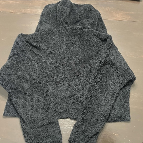 FAVLUX Fluffy Black Sherpa Teddy Open Front Jacket Coat Fall Spring Soft Cozy M - Picture 2 of 3